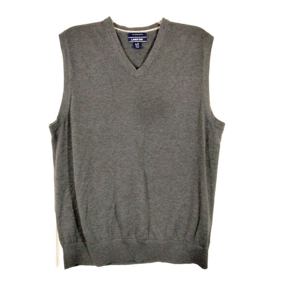 Lands’ End Sweater Vest Mens Gray Supima Cotton Knit V Neck Pullover Preppy - Picture 1 of 5